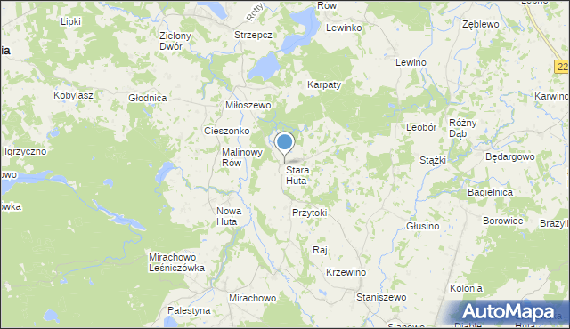mapa Stara Huta, Stara Huta gmina Kartuzy na mapie Targeo
